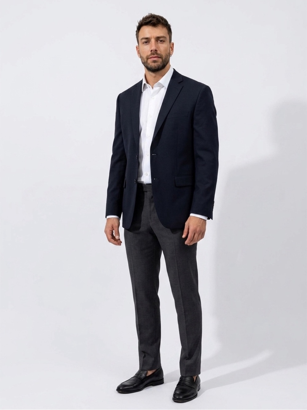 Calvin Klein Men's Classic Two-Button Suit
Jacket Blazer - Charcoal/Black  EUC
